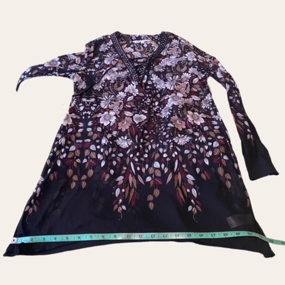 CLEO Floral Pattern Sheer V-Neck Women Tunic Blouse Size M - Picture 7 of 8